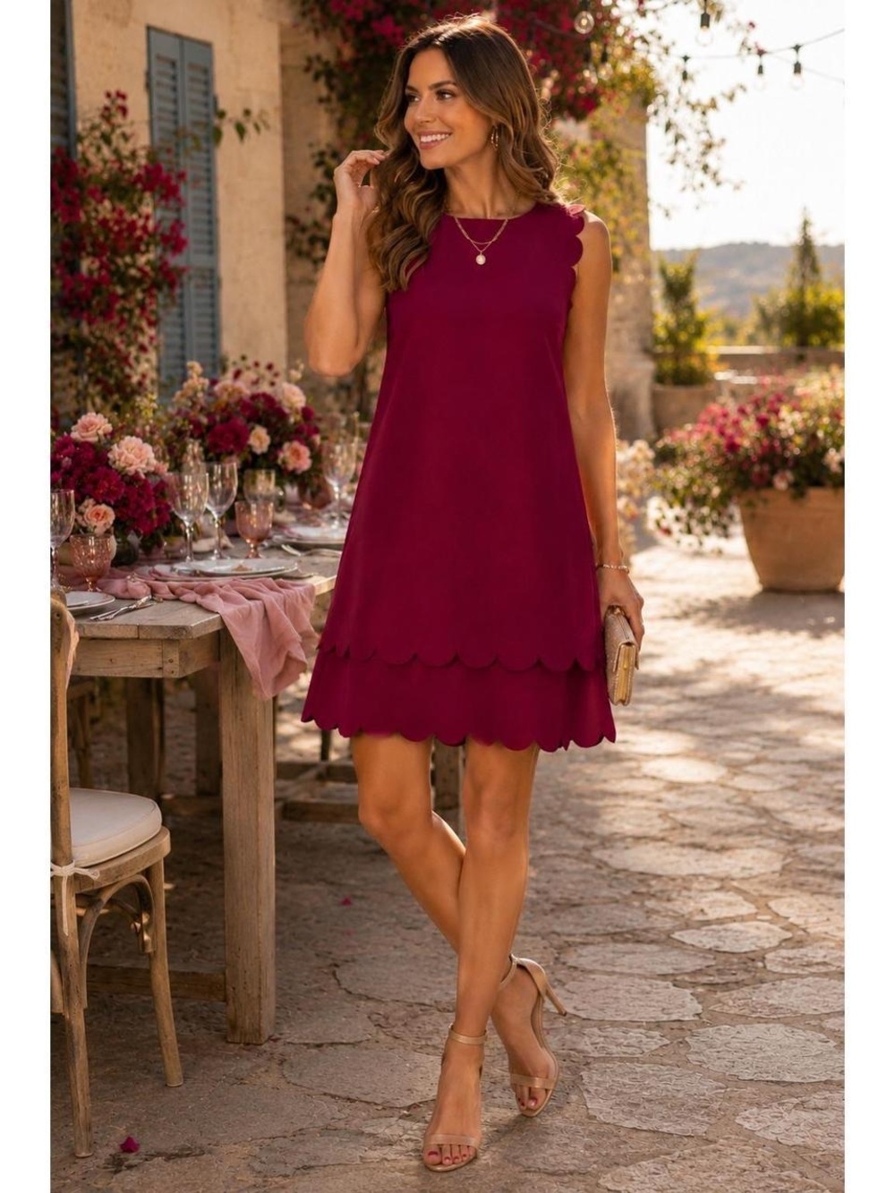 Betsey Johnson Scalloped Shift Dress in Fuchsia size 10